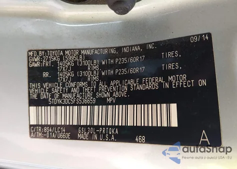 2015 Toyota Sienna Xle 8 Passenger from USA, damaged, VIN 5TDYK3DC5FS536659